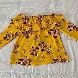 Yellow Floral Off-the-shoulder Shirt